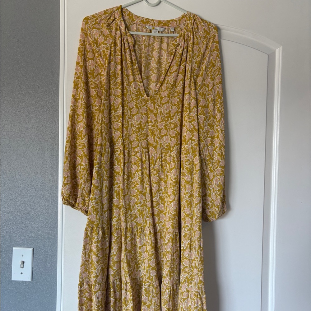 Boden Yellow Long Sleeve V-Neck Sundress